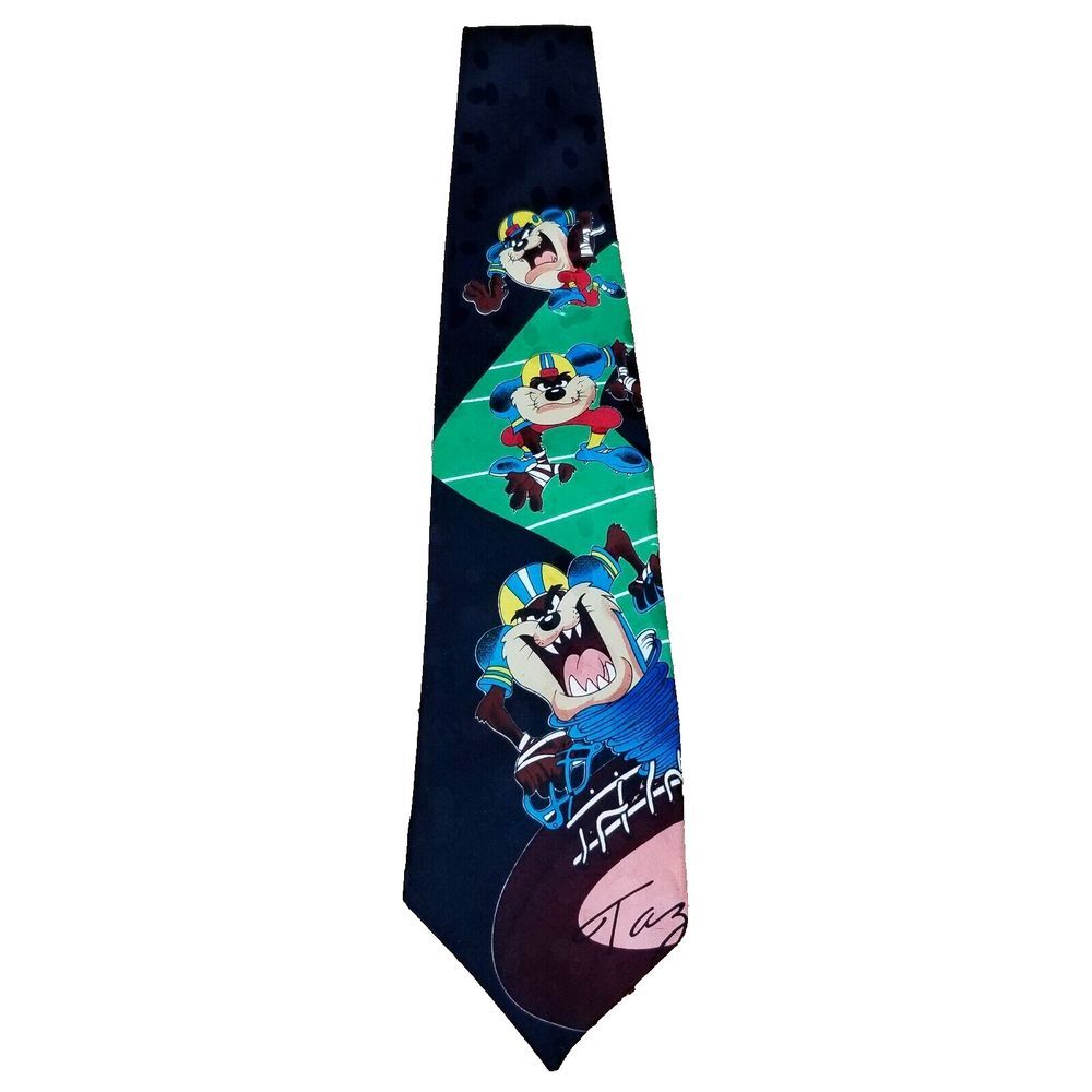 Vintage Looney Tunes Neck Tie Taz Football NFL Sports‎ Black 1995 90s